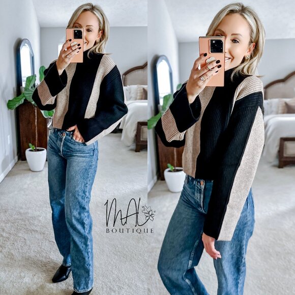 Harlee Color Block Mock Turtleneck Sweater | Women's Fall and Winter Style - Picture 2 of 8